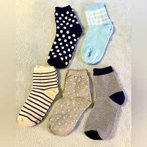 Women Ankle Socks, 4 New, 1 Nearly New, Navy, Blue, Gray, Navy/White Stripes